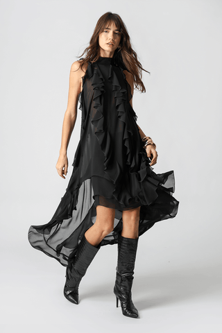 Vestido Babados Chiffon - PRETO