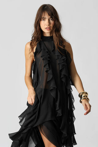 Vestido Babados Chiffon - PRETO