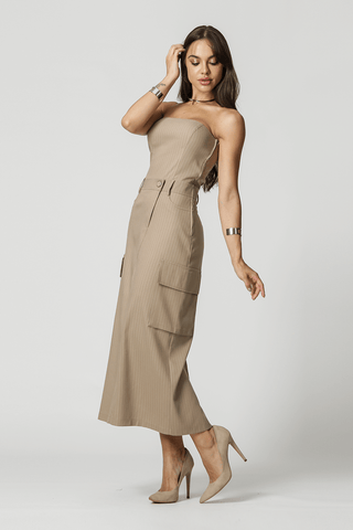 Vestido de raya diplomática sin tirantes con bolsillos - FENDI 90147