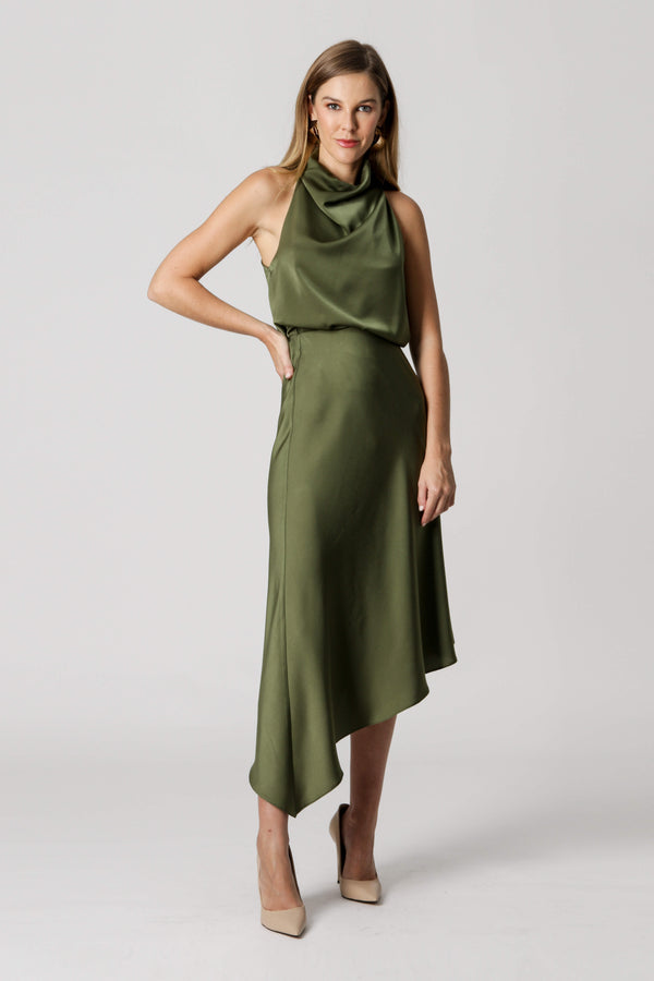 Saia Midi Assimétrica Em Cetim