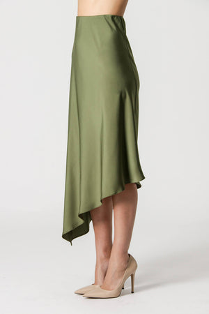 Saia Midi Assimétrica Em Cetim