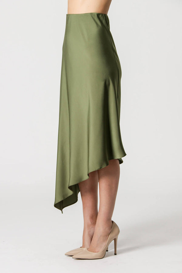 Saia Midi Assimétrica Em Cetim