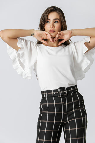 Blusa con mangas con volantes - BLANCO ROJO
