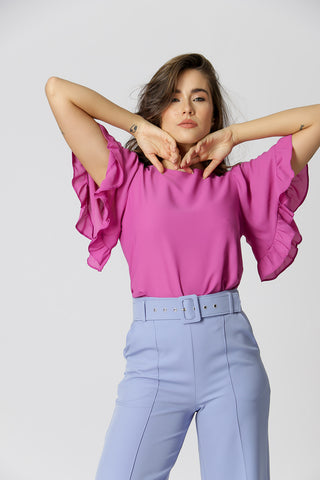 Blusa con mangas con volantes - FUCSIA