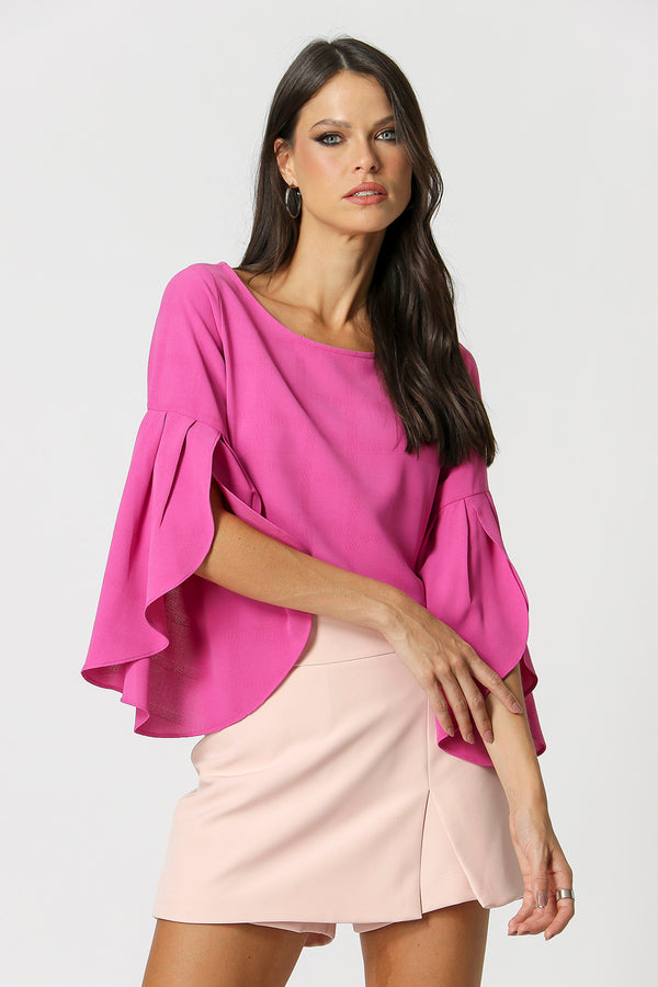 Blusa Manga 3/4 Com Babados e Abertura