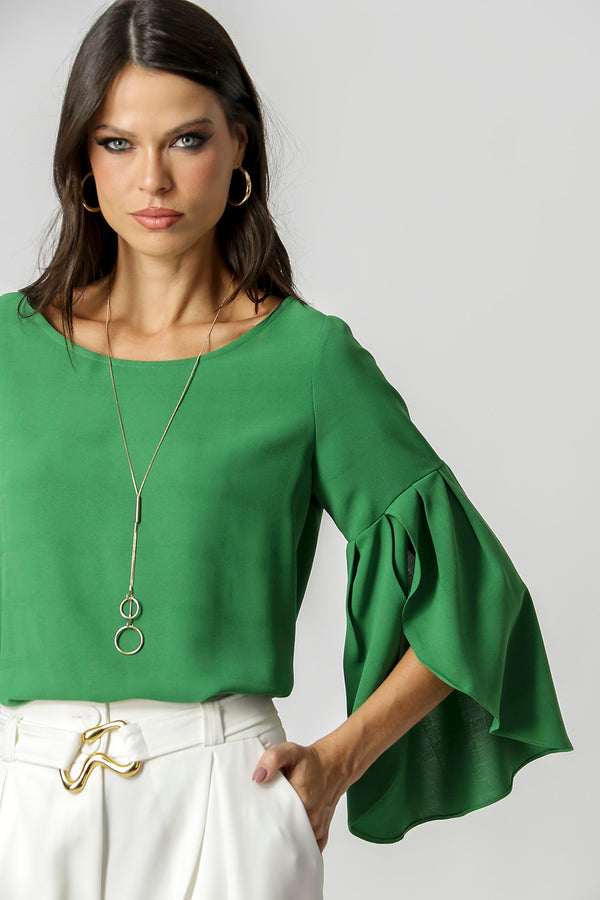 Blusa Manga 3/4 Com Babados e Abertura