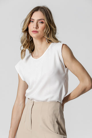 Blusa Cetim Manga Anatômica - OFF WHITE