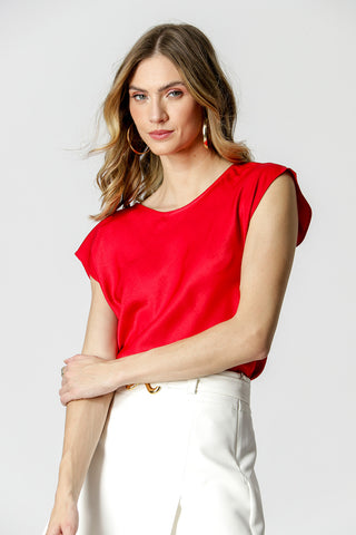 Blusa de satén con mangas anatómicas - ROJO