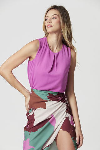 Blusa recta con pliegues - MORADA