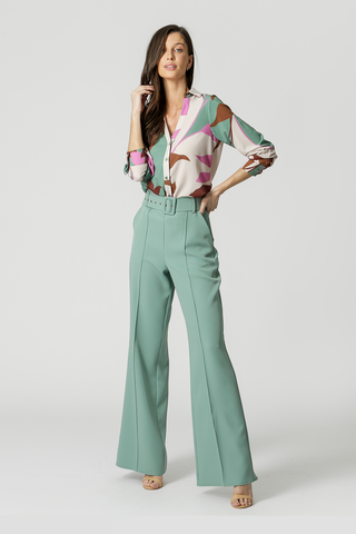 Camisa Decote V Estampada - VERDE CLARO 1206