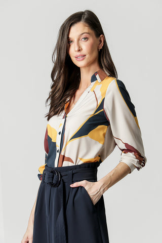 Camisa Decote V Estampada - MARINHO 1206