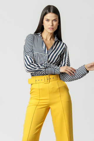Camisa Decote V Estampada - MARINHO 7162