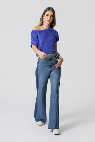 Blusa corta flocada - AZUL KLEIN