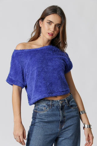 Blusa corta flocada - AZUL KLEIN