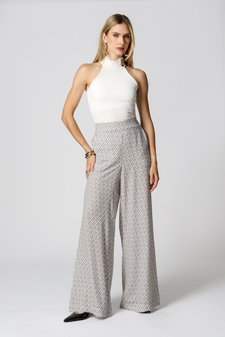 Calça Pantalona Estampada - CINZA 7201
