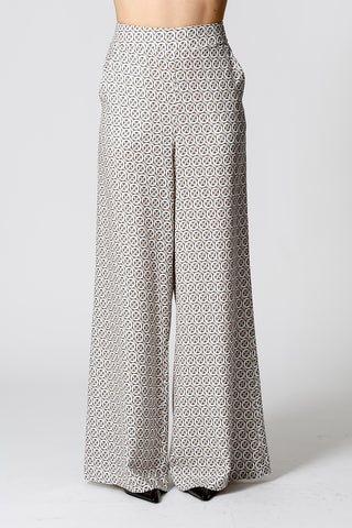 Calça Pantalona Estampada - CINZA 7201