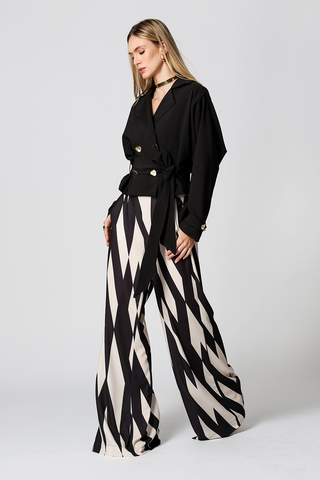 Calça Pantalona Estampada - PRETO 7200