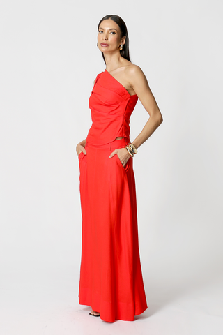Falda larga con bajo ancho - CORAL