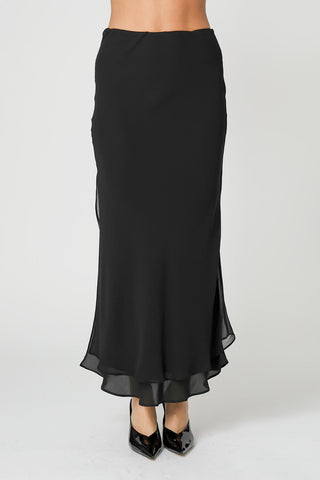 Saia Chiffon Com Babados - PRETO