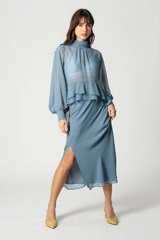 Saia Chiffon Com Babados - DENIM