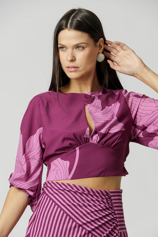 Blusa estampada con mangas abullonadas - MORADO 1205