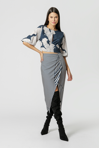 Blusa estampada con mangas abullonadas - AZUL MARINO 1205