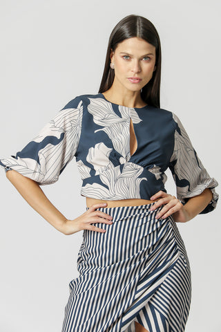Blusa estampada con mangas abullonadas - AZUL MARINO 1205
