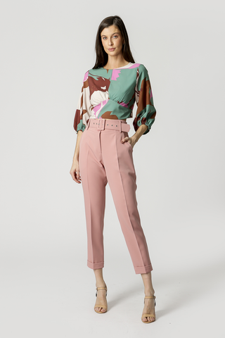 Blusa estampada con mangas abullonadas - VERDE CLARO 1206