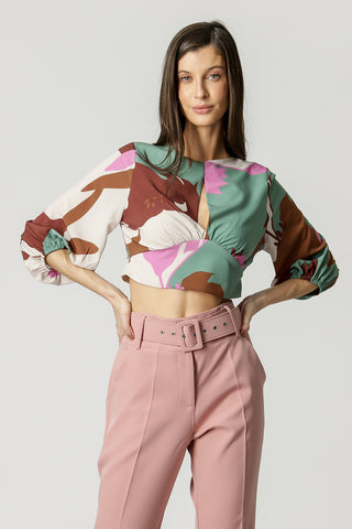 Blusa estampada con mangas abullonadas - VERDE CLARO 1206