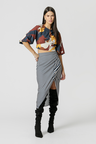 Blusa estampada con mangas abullonadas - AZUL MARINO 1206
