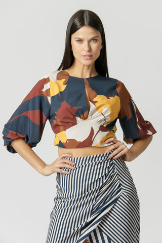 Blusa estampada con mangas abullonadas - AZUL MARINO 1206