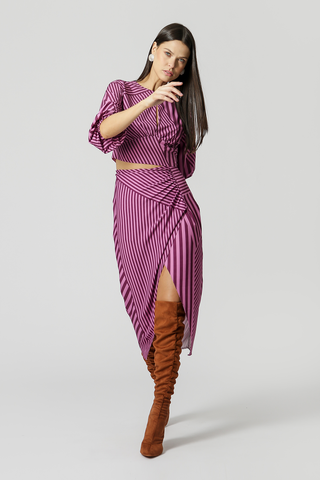 Blusa estampada con mangas abullonadas - MORADO 7162