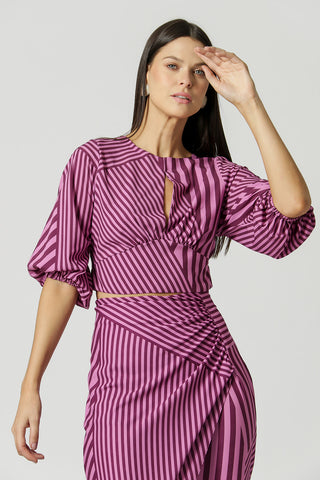 Blusa estampada con mangas abullonadas - MORADO 7162