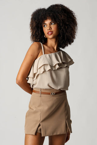 Blusa Ombro Único Com Babados - GELO ESC