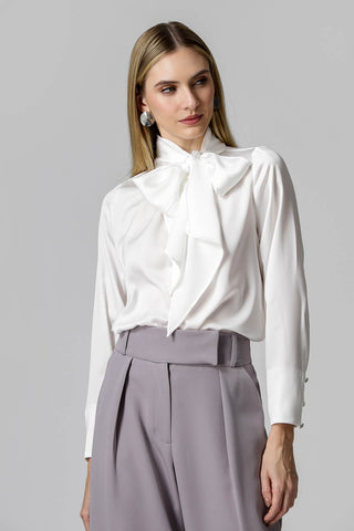 Blusa De Cetim Com Faixa Na Cintura - OFF WHITE