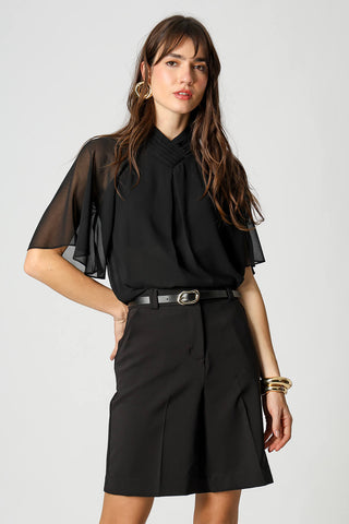 Blusa Manga Angel Com Gola De Pregas - PRETO