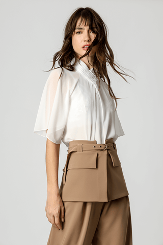 Blusa Manga Angel Com Gola De Pregas - OFF WHITE