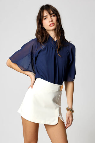 Blusa Manga Angel Com Gola De Pregas - MARINHO