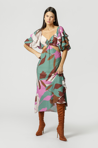 Vestido midi con mangas abullonadas - VERDE CLARO 1206