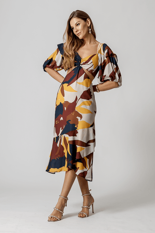 Vestido midi con mangas abullonadas - AZUL MARINO 1206