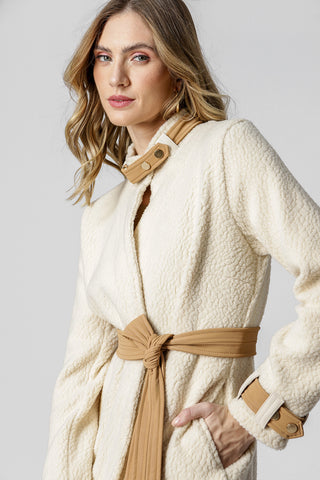 Gabardina con detalles de piel sintética - BEIGE
