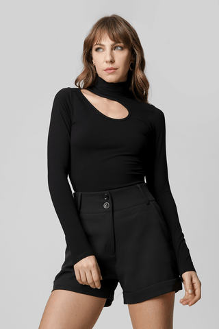 Blusa de cuello acanalado ajustado - NEGRA