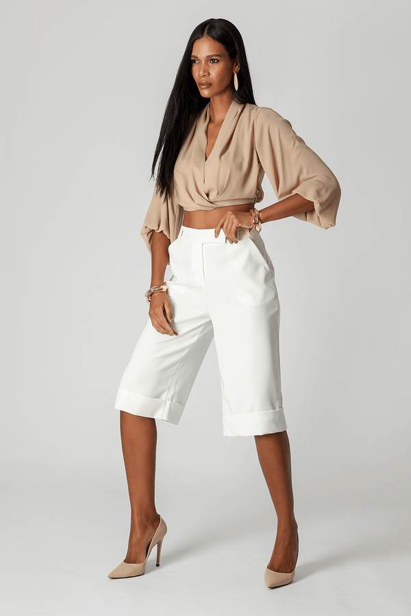 Blusa Transpassada Manga Longa Bufante