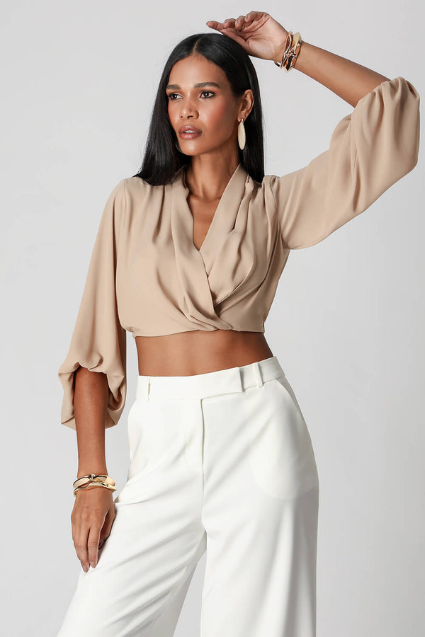 Blusa Transpassada Manga Longa Bufante