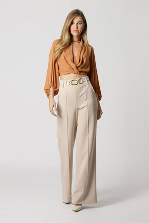 Blusa Transpassada Manga Longa Bufante