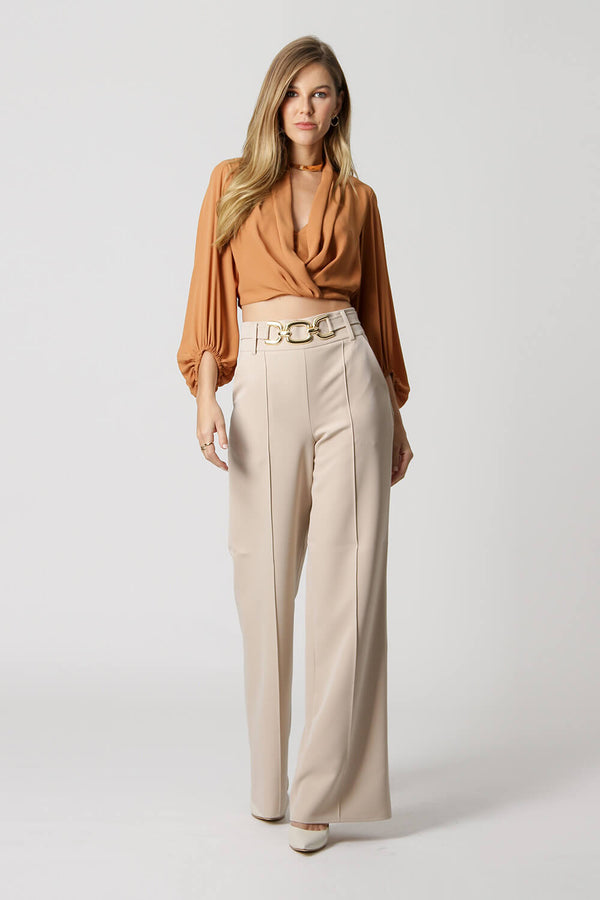 Blusa Transpassada Manga Longa Bufante