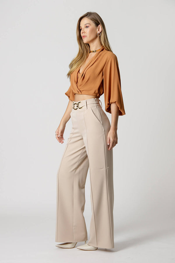 Blusa Transpassada Manga Longa Bufante