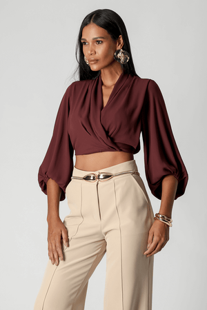 Blusa Transpassada Manga Longa Bufante