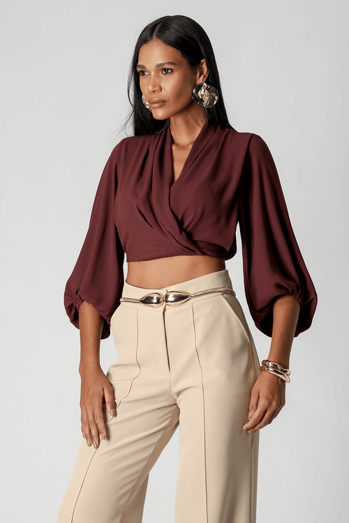 Blusa Transpassada Manga Longa Bufante