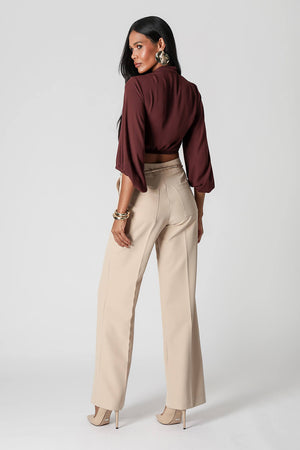 Blusa Transpassada Manga Longa Bufante